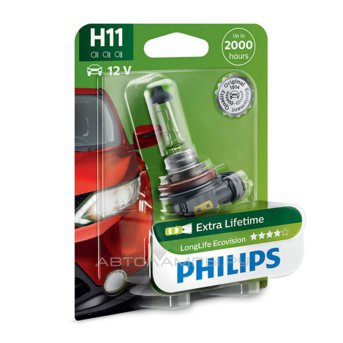 H11 12V- 55W (PGJ19-2) (увелич. срок службы) LongLife EcoVision блистер (1шт) 12362LLECOB1